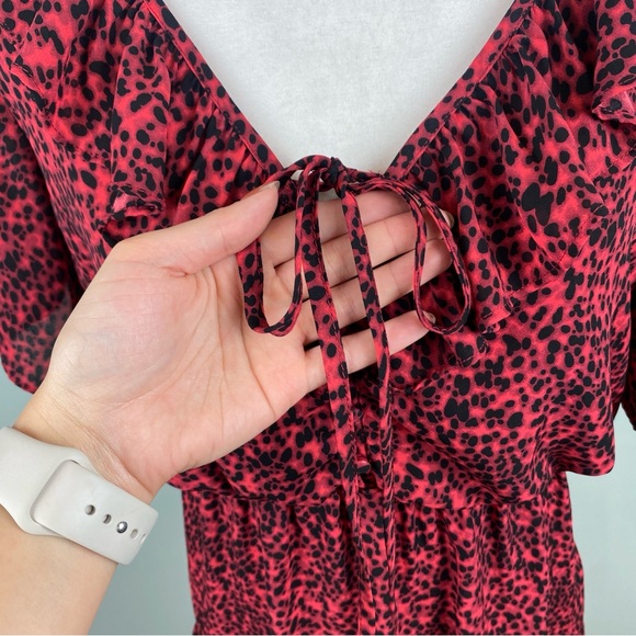 Buddy Love Red Cheetah print Trixie Ruffled Mini Dress Medium - Picture 4 of 11